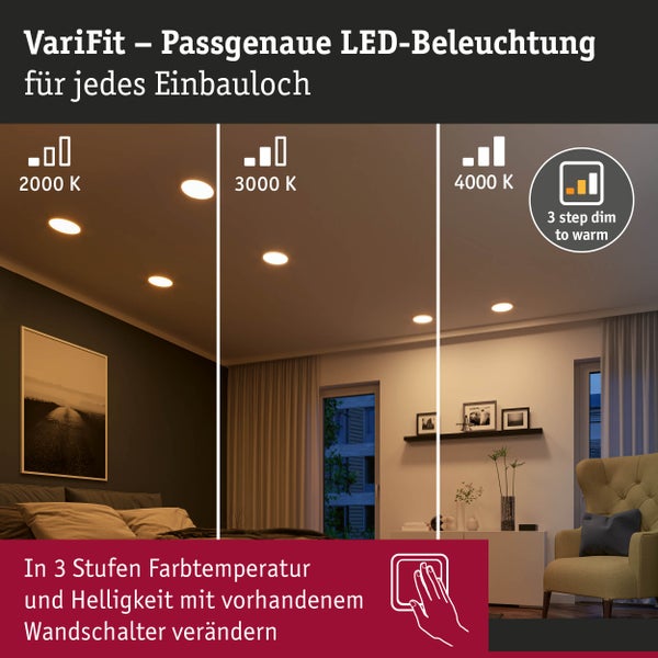 VariFit LED Einbaupanel Dim to Warm Areo IP44 rund 175mm 13W 1200lm 3 Step Dim to warm Weiß matt dimmbar