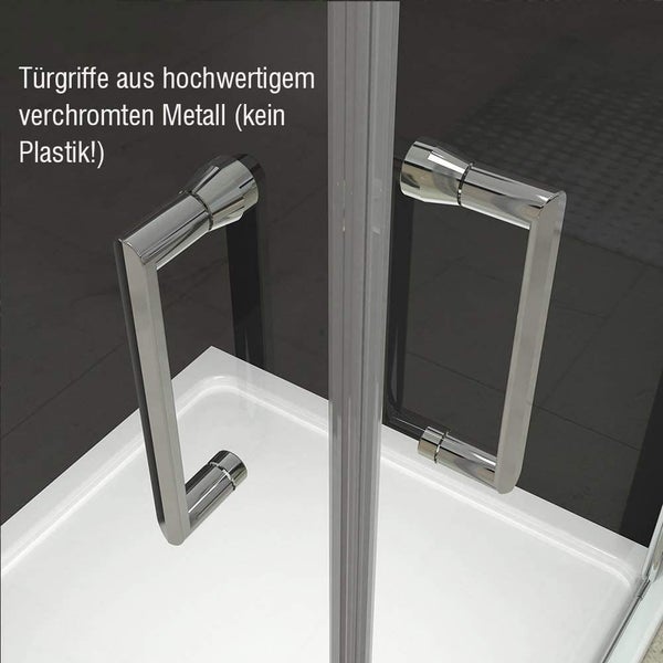 EMKE Eckdusche Duschkabine 75 x 80 cm, Eckeinstieg mit Pendeltüren, 6 mm ESG-Sicherheitsglas mit Nano-Beschichtung, Höhe 195 cm, mit Brücken-Griff