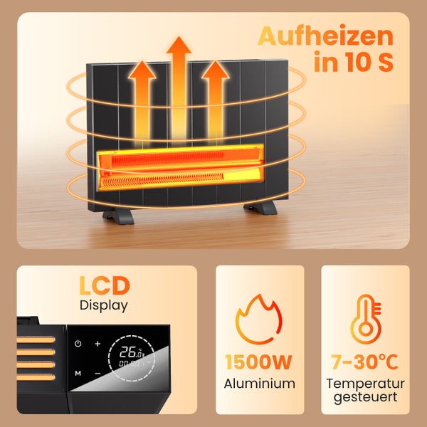 EMKE Elektro-Heizkörper Anthrazit Flachheizkörper Aluminium Stehend/wandmontierbar, Wifi-Steuerung LCD-Display Timing-Funktion Elektroheizung 1500W