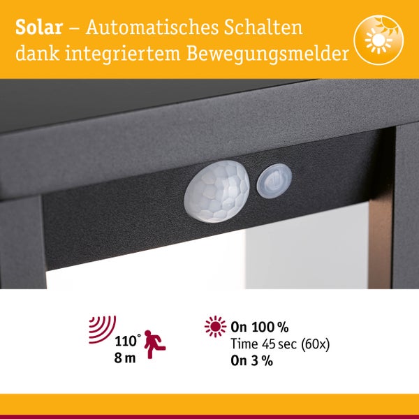 Solar LED Lichtobjekt Solar Marisol Bewegungsmelder IP44 3000K 350lm Schwarz