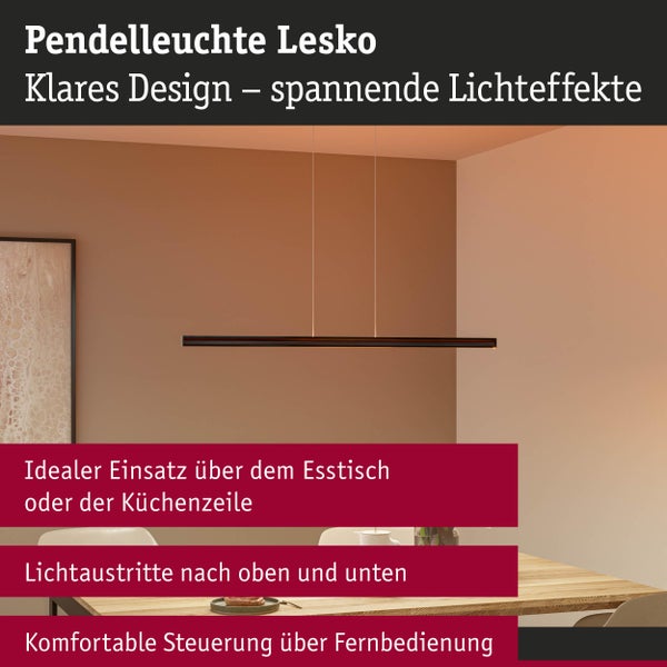 Lesko Pendelleuchte mit Lichtaustritt nach oben und unten über einem Esstisch