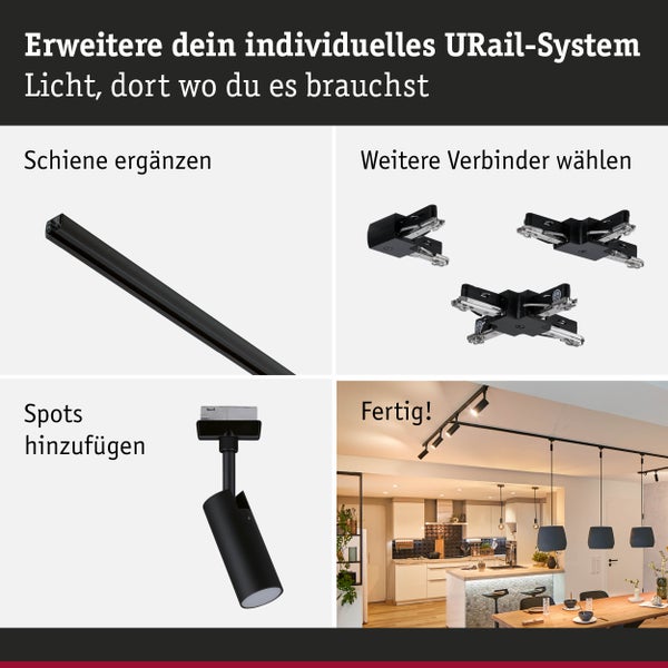 URail Schienenspot Tubo Starterset 3x166lm 3x4,5W 3000K 230V Schwarz matt