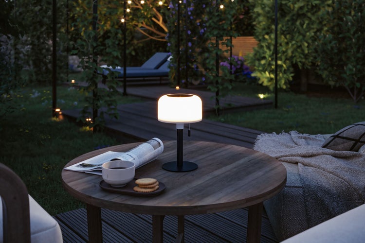 Solar Akkuleuchte Bartja IP44 dimmbar 2700K Schwarz