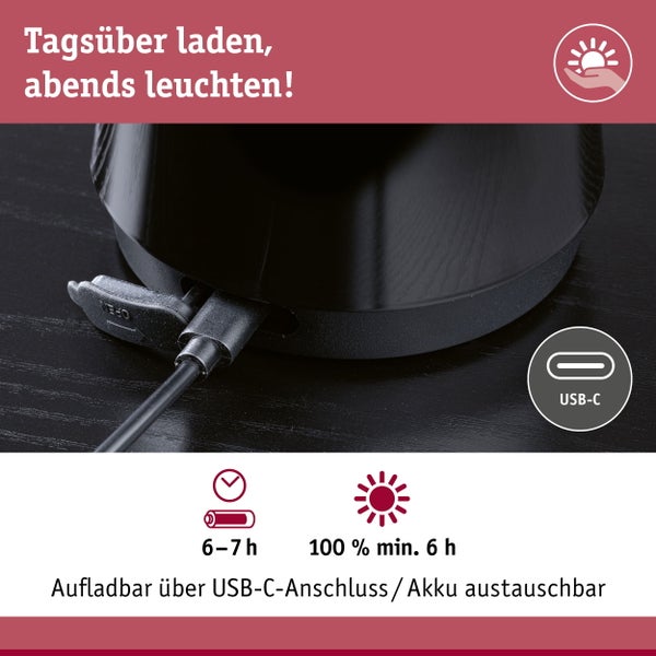 Akkuleuchte 3-Step-Dim Onzo IP44 dimmbar 2700K Schwarz