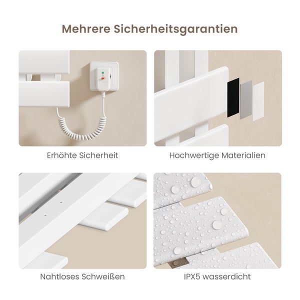 EMKE Elektrischer Badheizkörper 100x50 cm, Design-Handtuchheizkörper mit LCD-Display, Thermostat, Timer, Temperaturregelung, WiFi & App-Steuerung, 600W, Flachheizkörper für Bad, Glänzend Weiß, Anschluss rechts