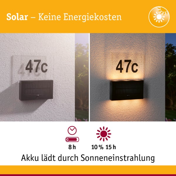 Solar LED Hausnummernleuchte Neda Bewegungsmelder insektenfreundlich IP44 2200K 18lm Anthrazit