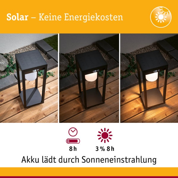 Solar LED Lichtobjekt Solar Marisol Bewegungsmelder IP44 3000K 350lm Schwarz