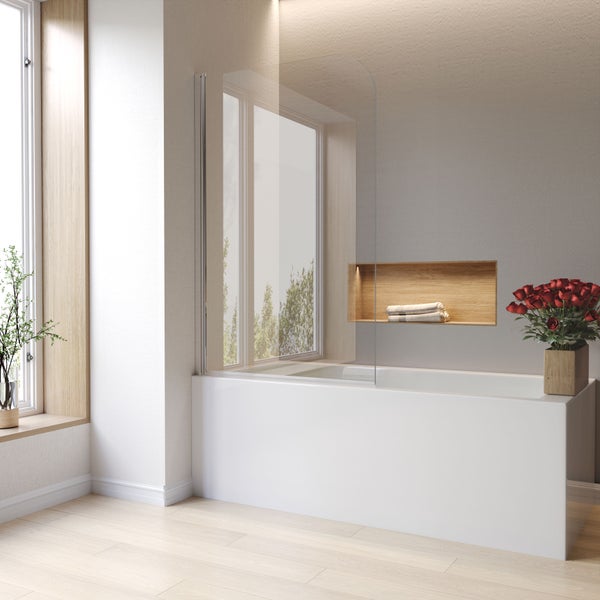 EMKE Badewannenaufsatz 70 x 140 cm, Duschwand für Badewanne, 6 mm ESG-Sicherheitsglas mit Nano-Beschichtung, Schwenktür mit Hebe-Senk-Funktion, Chrom