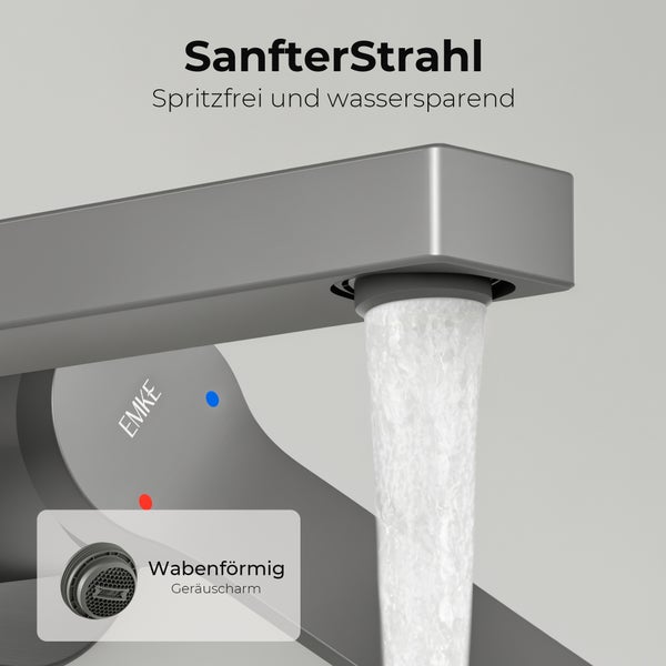 EMKE Wasserhahn Bad Unterputz, Waschtischarmatur Unterputz aus Kupfer, 2-Loch Wandarmatur, Anthrazit, 288×210×70 mm, für Badezimmer Waschbecken geeignet