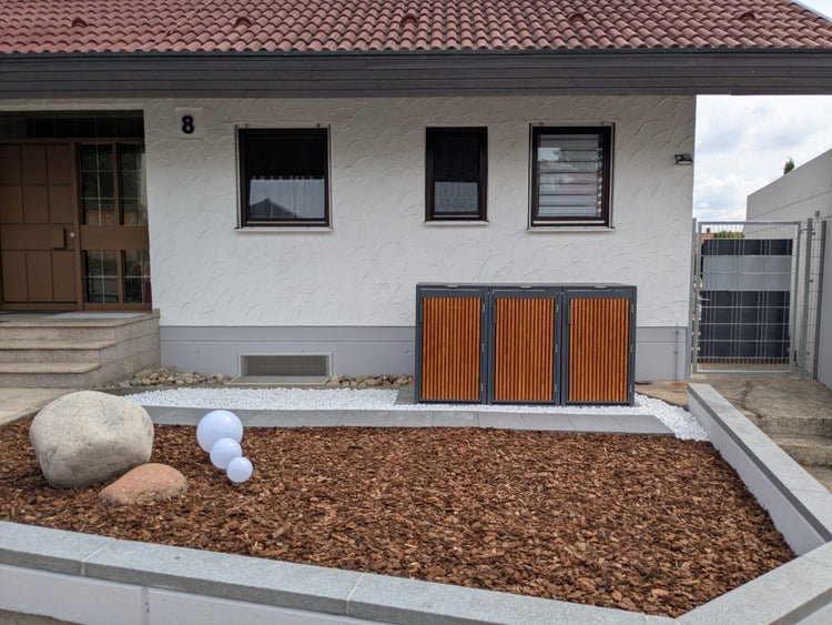 PANELO Mülltonnenbox anthrazit (3er Box) in exklusiver Holzoptik | wetterfest & robust | Mülltonnenverkleidung (Mülltonne 60L - 240L) | Müllhaus | Mülleimerunterstand