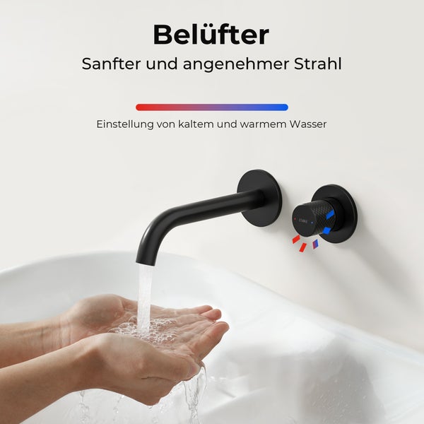EMKE Bad-Waschtischarmatur Unterputz 281×140×65 mm, aus Kupfer, Einhebelmischer, Wandmontage, mit 170 mm Auslauf, Schwarz Matt, für Badezimmer Waschbecken geeignet