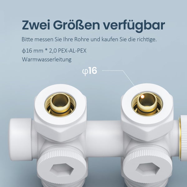 EMKE Heizkörperthermostat Multiblock-Set – Anschlussarmatur mit Thermostat für Heizkörper und Handtuchtrockner, Heizungszubehör in Eck- und Durchgangsform φ16xG1/2, Weiß