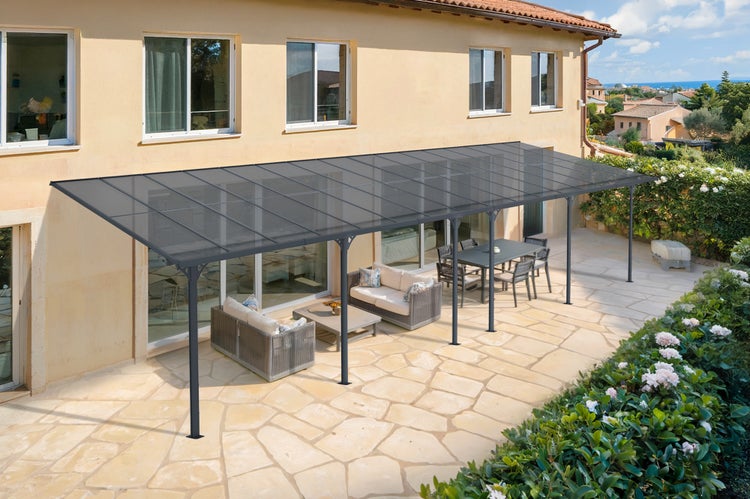 Angebaute Pergola/Carport 30m² KLEO 1000L300 Aluminium Grau