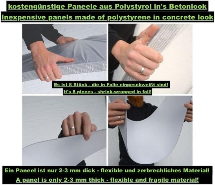 Betonoptik Imitat Paneelen aus Polystyrol XPS Styropor Deckenpaneelen Wandpaneelen 3mm dick - 100x50cm 0,5m² 4114XL