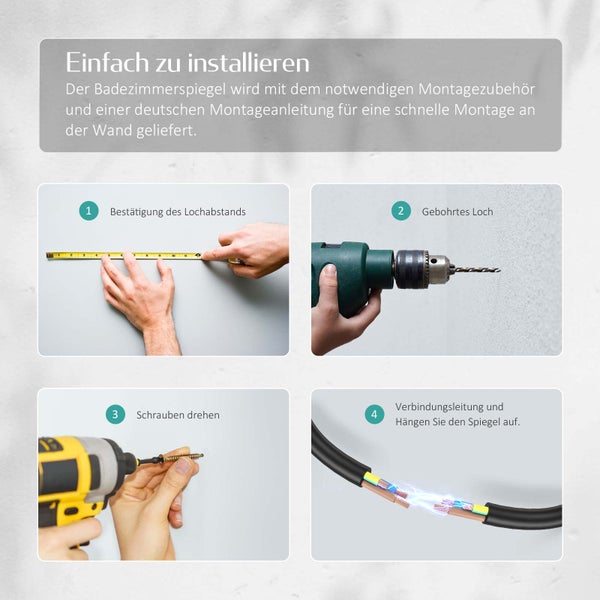 EMKE Badspiegel mit Beleuchtung 120 x 60 cm, Kaltweiß, LED-Spiegel mit Touchschalter, 3-fache Vergrößerung