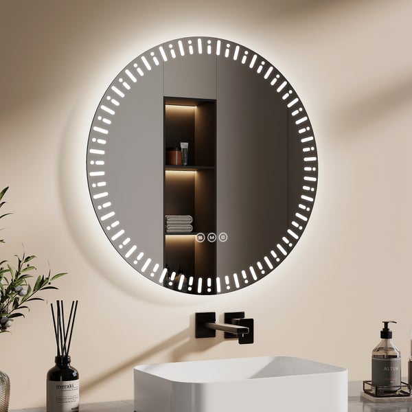 EMKE LED Badspiegel Ø60 cm, rundumlaufende LED-Hintergrundbeleuchtung, Touchschalter, 3 Farbtemperaturen, dimmbar, Antibeschlag, IP44, für Badezimmer