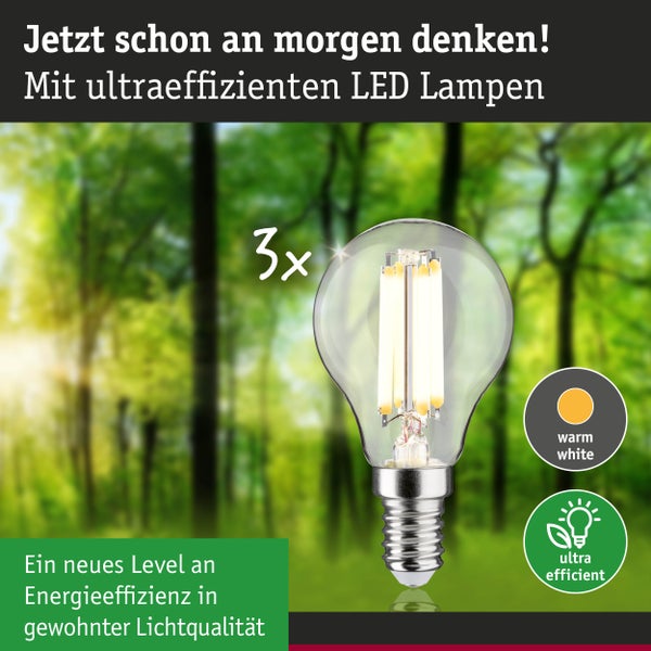 Eco-Line Filament 230V LED Tropfen E14 3er-Set 82mm 525lm 2,5W 3000K Klar