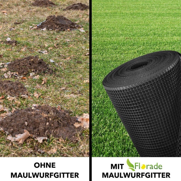 Florade Premium Maulwurfgitter, 1,2 m x 400 m, Schwarz, 270g/m², Effektiver Schutz gegen Maulwürfe