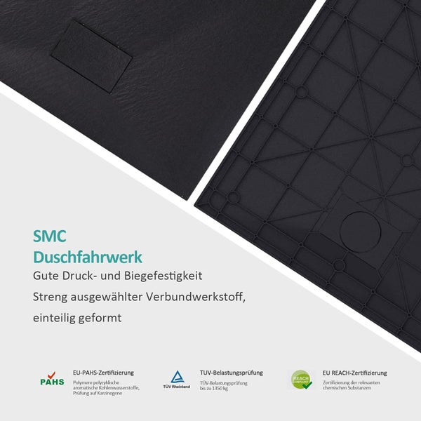 EMKE Duschwanne 140x90cm Flach, Rechteckig, Anti-Rutsch, Zuschneidbare SMC Duschtasse, Schwarz