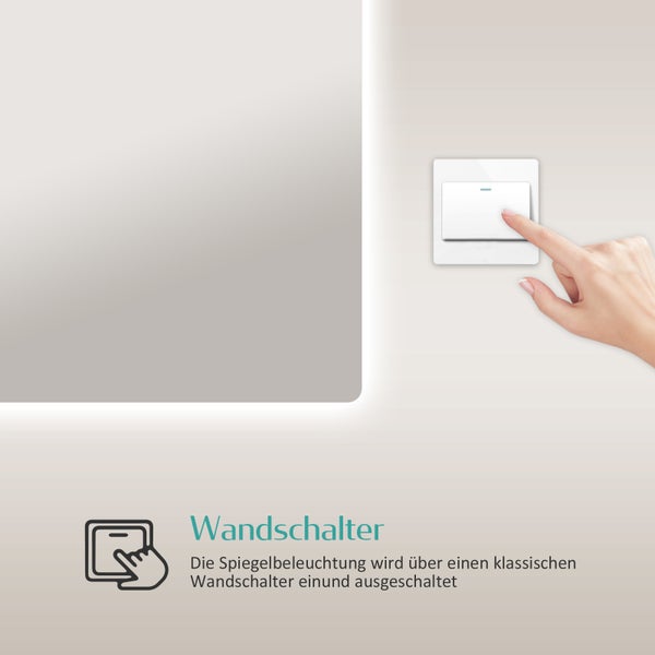 EMKE Badspiegel mit Beleuchtung 80 x 60 cm, Kaltweiß, rostfreier Spiegel, IP44, horizontal & vertikal montierbar, für Bad geeignet