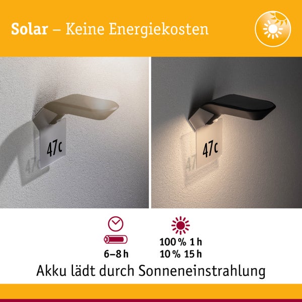 Solar LED Hausnummernleuchte Soley Bewegungsmelder IP44 3000K 42lm Anthrazit