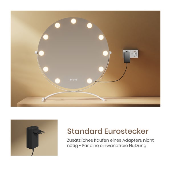 Runder Kosmetikspiegel mit Beleuchtung und Eurostecker