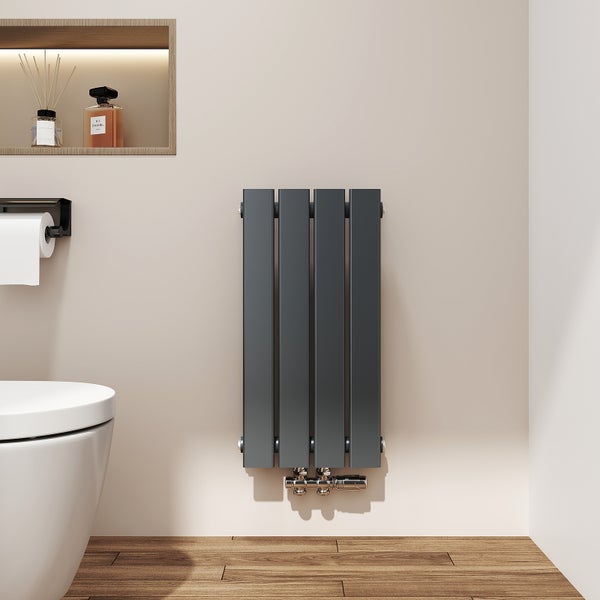EMKE Heizkörper 60×30 cm, Flachheizkörper für Bad, Mittelanschluss, Design-Paneelheizkörper, Vertikal, Einlagig, Anthrazit, 233 W