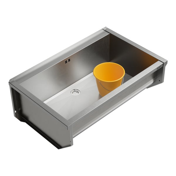 Edelstahlspülbecken mit Eimer