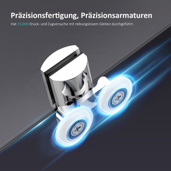 Detailaufnahme eines Duschkabinenrollers mit präzisionsgefertigten Armaturen