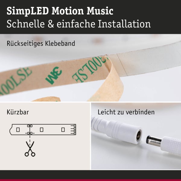 SimpLED Motion Music LED-Streifen mit rückseitigem Klebeband, kürzbar und leicht zu verbinden