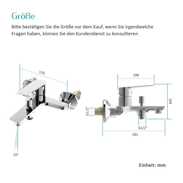 EMKE Aufputz-Badewannenarmatur für zwei Abnahmestellen  Einhebelmischer, Wannenarmatur, Wasserhahn, Chrom