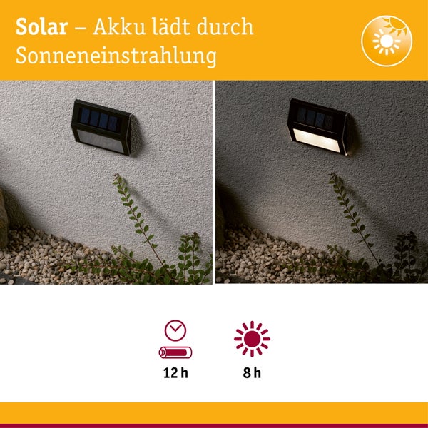 Solar-Wandleuchte bei Tag und Nacht, 8 Stunden Ladezeit durch Sonne für 12 Stunden Leuchtdauer.