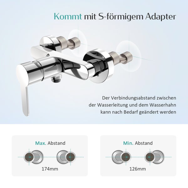 EMKE Badewannenarmatur 184 x 134 x 112 mm, G1/2 Zoll, Einhebel Wannenmischbatterie für Wandmontage, Chrom Aufputz Wasserhahn für Dusche und Badewanne