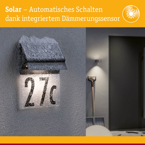 Solar LED Hausnummernleuchte Neda IP44 3000K 14lm Schwarz