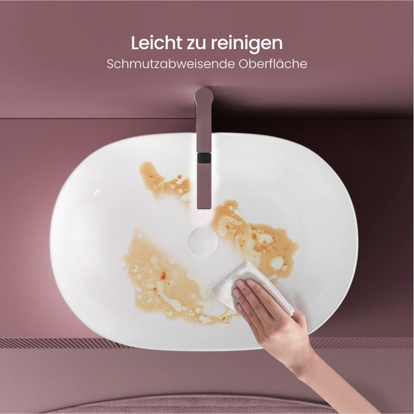 EMKE Aufsatzwaschbecken, Ovales Waschbecken 600 x 415 mm, Glänzend Weiß, Keramik, Ohne Hahnloch, Pflegeleicht, Antibakteriell & Feuchtigkeitsbeständig, Für Bad & WC, Höhe 146 mm