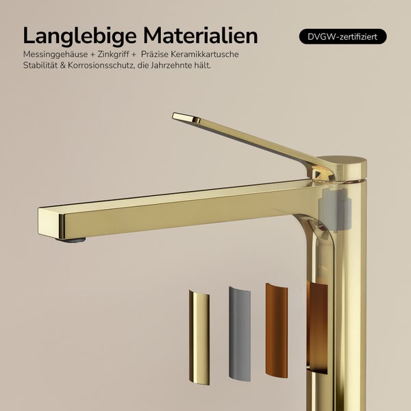 Armatur mit DVGW-Zertifizierung, Messinggehäuse und Zinkgriff