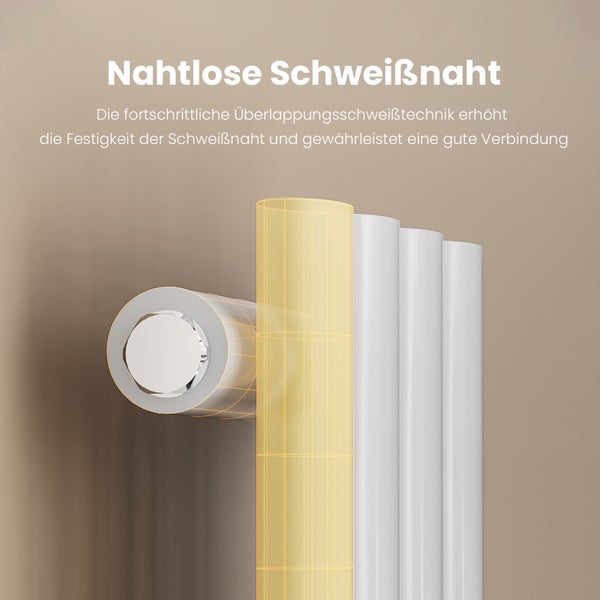 EMKE Badheizkörper 900×240 mm, Vertikal, Designheizkörper Weiß glänzend, Einzelrohr-Ovalprofil, 266 W, Warmwasser, Mittelanschluss, für Badezimmer