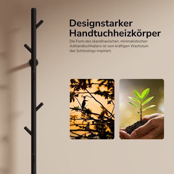 Schwarzer Handtuchheizkörper im Astdesign