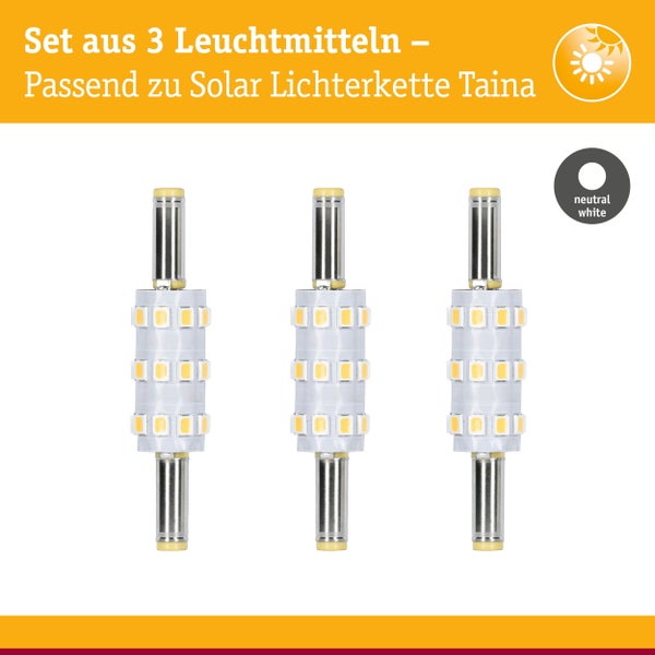 Set aus drei Leuchtmitteln für die Solar Lichterkette Taina mit neutralweissem Licht