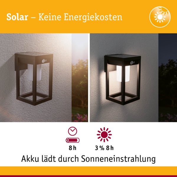 Solar LED Außenwandleuchte Marisol Bewegungsmelder IP44 3000K 350lm Schwarz