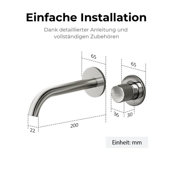 EMKE Bad-Waschtischarmatur Unterputz 281×140×65 mm, aus Kupfer, Einhebelmischer, Wandmontage, mit 170 mm Auslauf, Anthrazit Matt, für Badezimmer Waschbecken