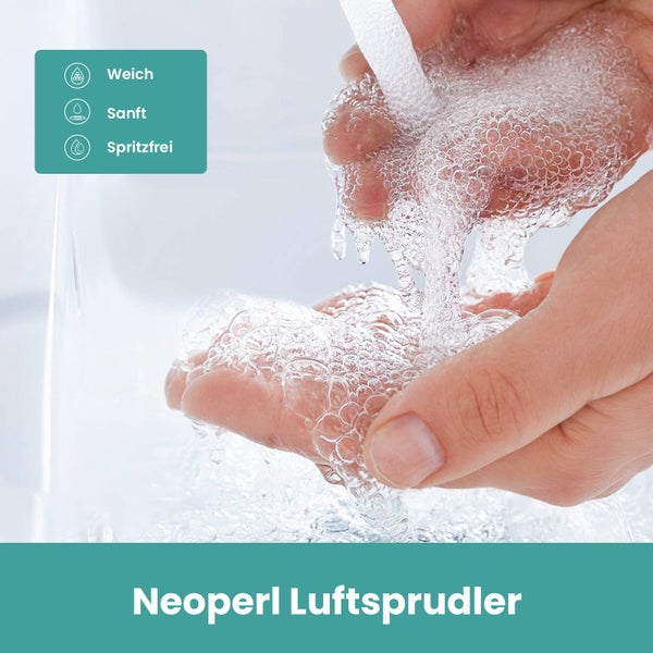 EMKE Badezimmerarmatur, Waschtischmischer, Haushaltswasserhahn, Waschtischarmatur für Aufsatzwaschbecken，Ø18mm, wassersparend, kalkabweisend, Mischbatterie für warmes und kaltes Wasser, Schwarz