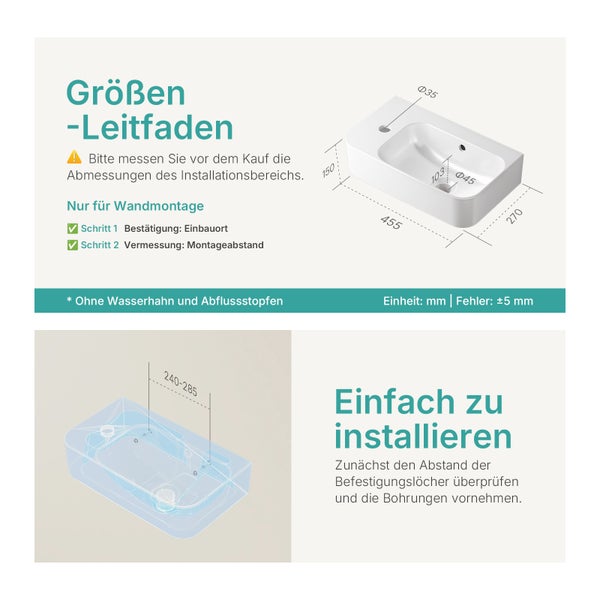 Größenleitfaden für ein Bidet mit Maßangaben und Montagehinweisen