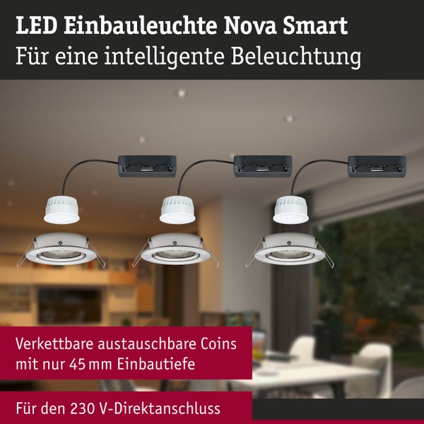 LED Einbauleuchte Nova Coin rund 84mm 50° RGBW+ 3x6W 3x500lm 230V Eisen gebürstet Aluminium