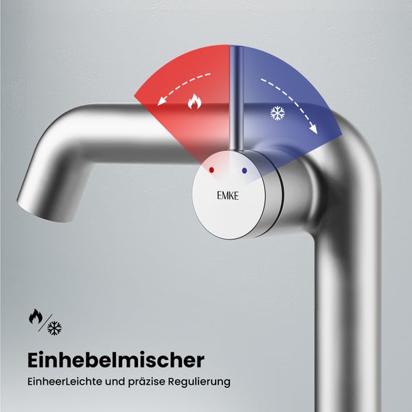 EMKE Einhebel-Waschtischarmatur, Badarmaturen, Waschbecken Armatur - Schweizer Design, Minimalistisches Design，G3/8, Wassersparend, Korrosionsschutz, Warm- & Kaltwasser, Bleifreies Messing, Pflegeleicht, Chrom
