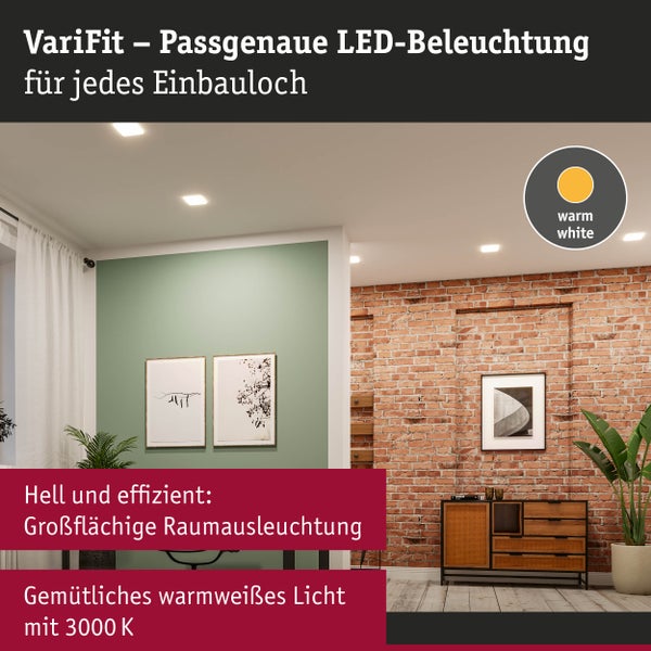 VariFit LED Einbaupanel Veluna Edge IP44 eckig 90x90mm 6W 450lm 3000K Weiß