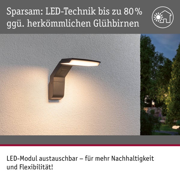 Moderne LED-Außenwandleuchte an einer Hauswand.