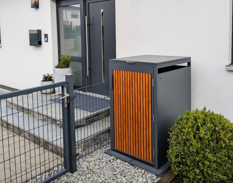 PANELO Mülltonnenbox anthrazit (4er Box) in exklusiver Holzoptik | wetterfest & robust | Mülltonnenverkleidung (Mülltonne 60L - 240L) | Müllhaus | Mülleimerunterstand