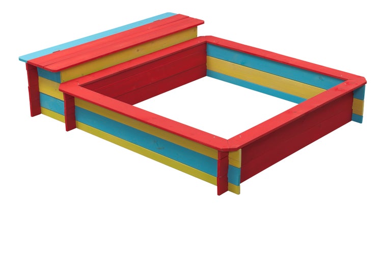 Sandkasten aus Holz mit Sitzfläche