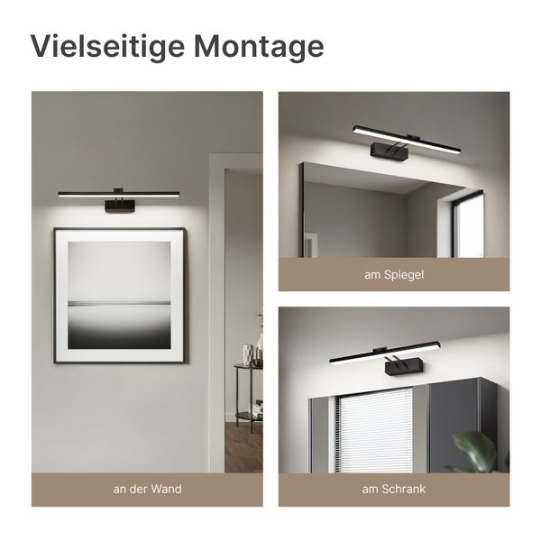 Anwendungsbeispiele einer LED-Leuchte zur Montage an Wand, Spiegel oder Schrank
